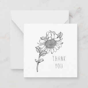 Tarjeta Pequeña Sencillo Girasol De Una Mano Gracias En Blanco