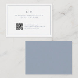 Tarjeta Pequeña Sencillo Monograma Azul Dusty Elegante Boda RSVP