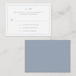 Tarjeta Pequeña Sencillo Monograma Azul Dusty Elegante Boda RSVP