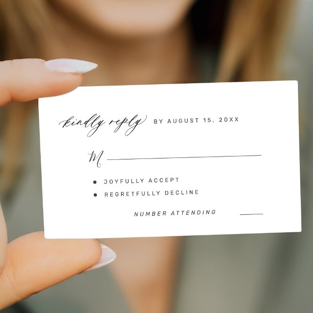 Tarjeta Pequeña Sencillo RSVP de boda en blanco y negro (Subido por el creador)