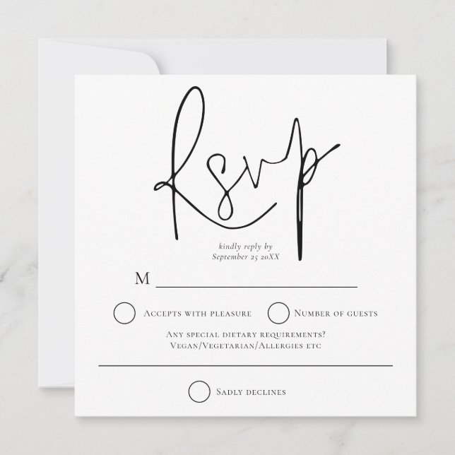 Tarjeta Pequeña Sencillo RSVP de Plaza de Boda Blanco Negro (Anverso)