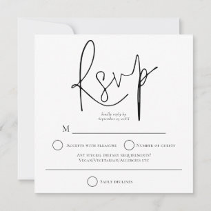 Tarjeta Pequeña Sencillo RSVP de Plaza de Boda Blanco Negro