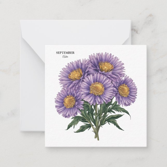 Tarjeta Pequeña Septiembre Aster Nacimiento Mes Personalizado Arte (Anverso)