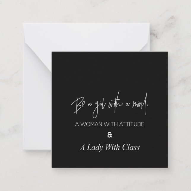 Tarjeta Pequeña ser una chica con mente una mujer con actitud (Anverso)