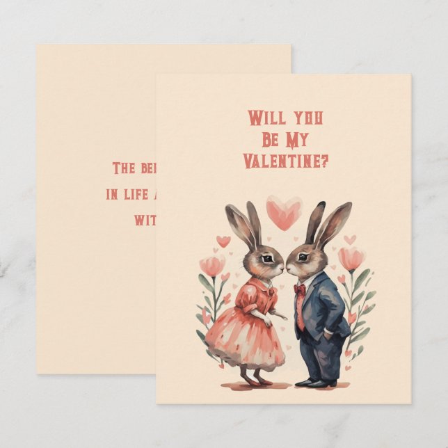 Tarjeta Pequeña Serás Mi Pareja De Conejo De San Valentín (Anverso / Reverso)