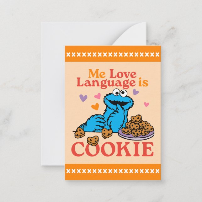 Tarjeta Pequeña Sesame Street | Cookie Monster Me Love Language (Anverso)