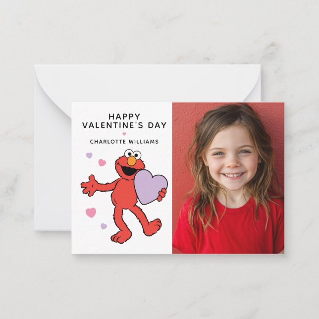 Tarjeta Pequeña Sesame Street | Elmo Heart Photo Valentine (Anverso)