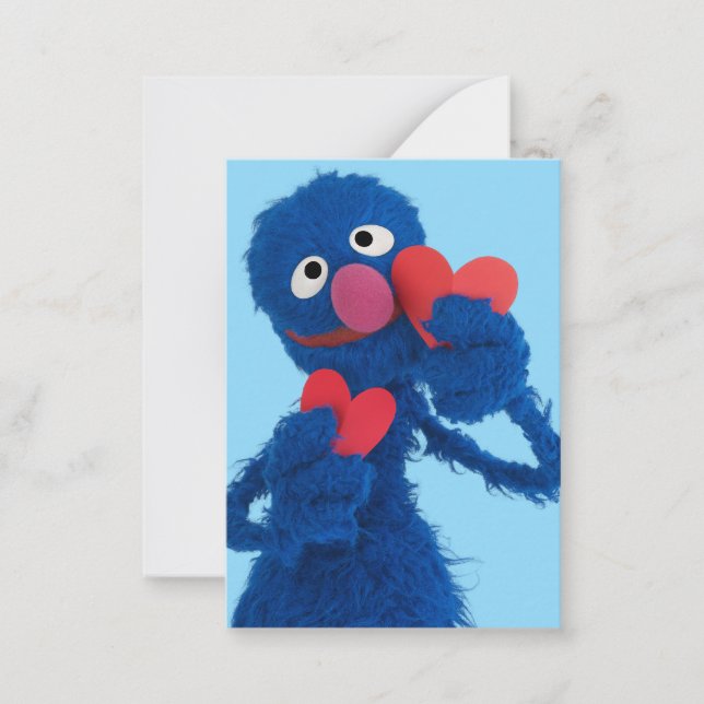 Tarjeta Pequeña Sesame Street | Grover Corazones de San Valentín (Anverso)
