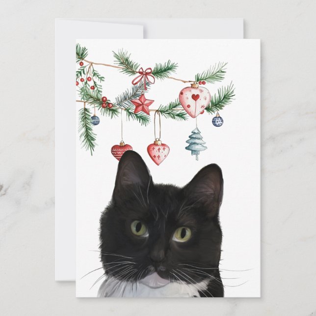 Tarjeta Pequeña Set of Holiday Note Cards 5x7 Tuxedo Cat (Anverso)