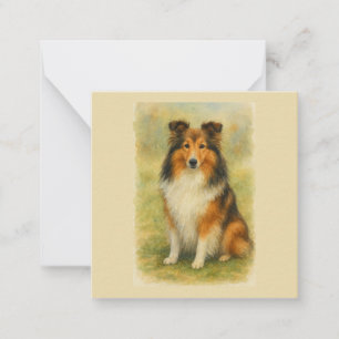 Tarjeta Pequeña Shetland Sheepdog Sentado Acuarela 
