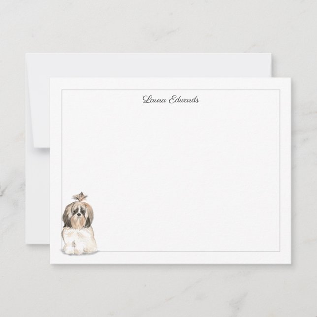 Tarjeta Pequeña Shih Tzu Long Hair Gray Border Personalized (Anverso)