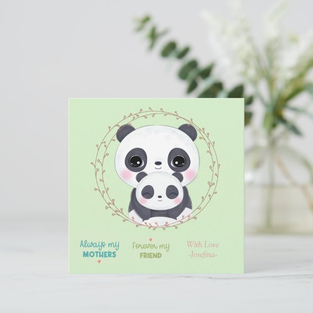 Tarjeta Pequeña Siempre mi madre - Mamá Panda y verde bebé (Anverso de pie)