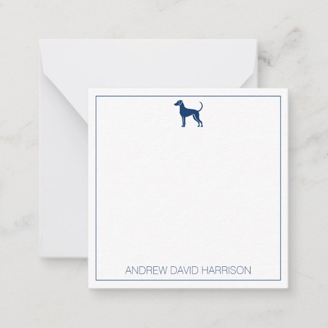 Tarjeta Pequeña Silhouette de perro con hebilla azul y blanca pers (Anverso)