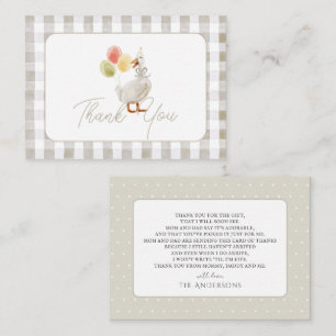 Tarjeta Pequeña Silly Goose Beige Gingham Baby Shower Gracias