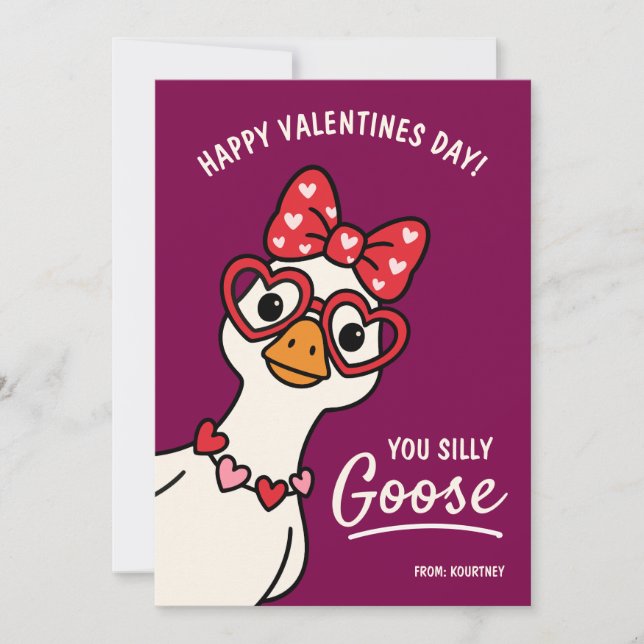 Tarjeta Pequeña Silly Goose Kids Classroom Valentines Day (Anverso)