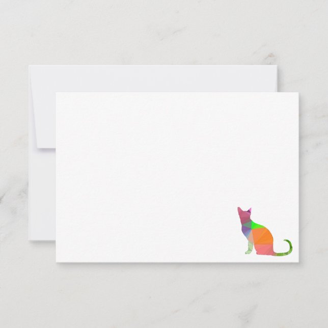 Tarjeta Pequeña Silueta de gato Low Poly en blanco (Anverso)