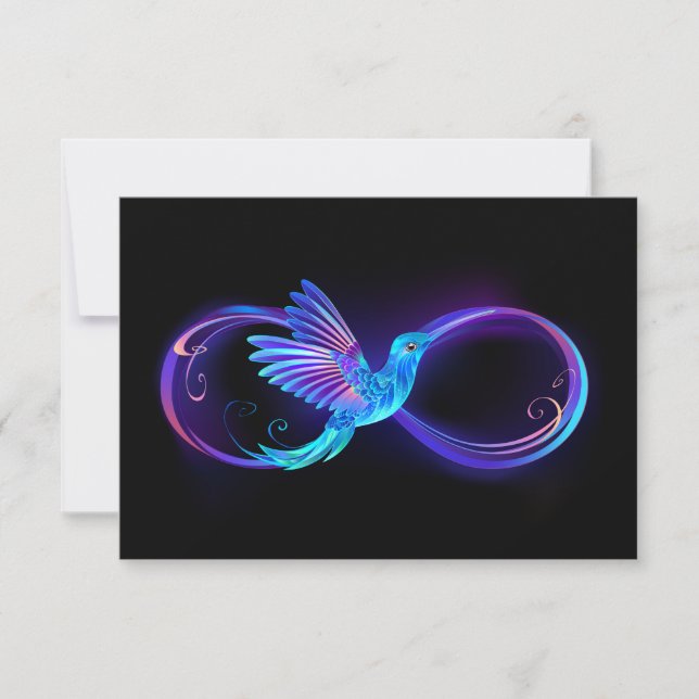 Tarjeta Pequeña Símbolo de infinito neón con colibrí brillante (Anverso)