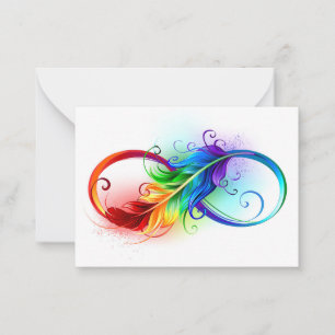 Tarjeta Pequeña Símbolo infinito con plumas arcoiris