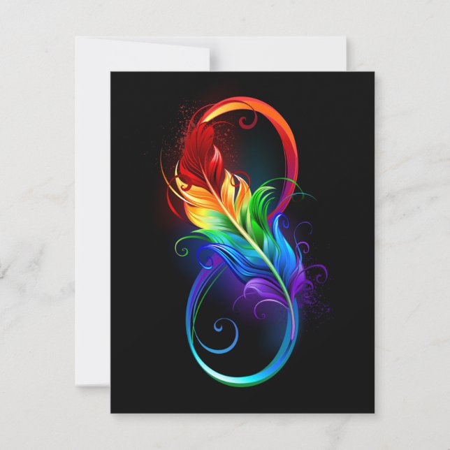 Tarjeta Pequeña Símbolo infinito con plumas arcoiris (Anverso)
