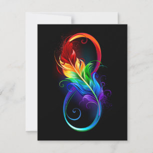 Tarjeta Pequeña Símbolo infinito con plumas arcoiris