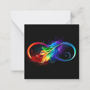 Tarjeta Pequeña Símbolo infinito con plumas arcoiris