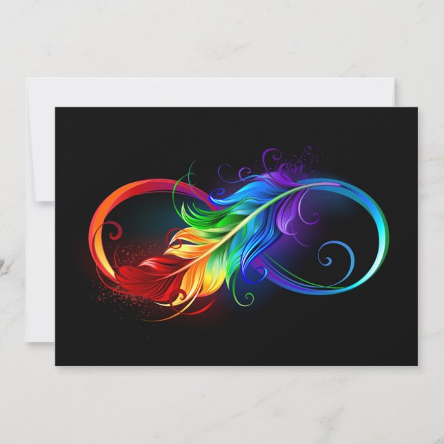 Tarjeta Pequeña Símbolo infinito con plumas arcoiris (Anverso)