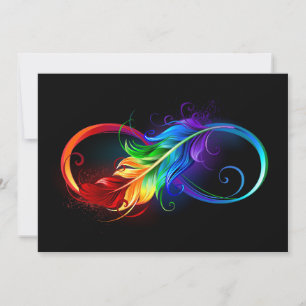 Tarjeta Pequeña Símbolo infinito con plumas arcoiris