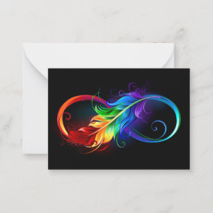 Tarjeta Pequeña Símbolo infinito con plumas arcoiris