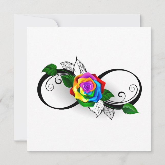 Tarjeta Pequeña Símbolo infinito con Rosa arcoiris (Anverso)