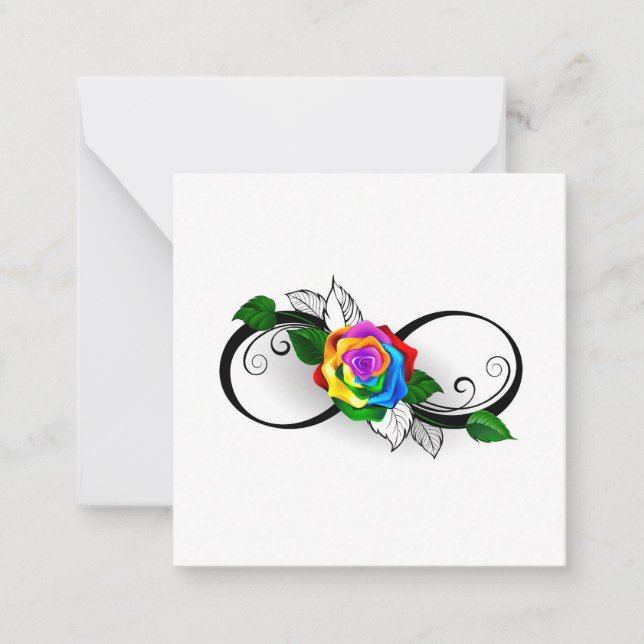 Tarjeta Pequeña Símbolo infinito con Rosa arcoiris (Anverso)
