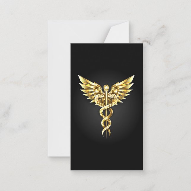 Tarjeta Pequeña Símbolo poligonal de oro Caduceus (Anverso)