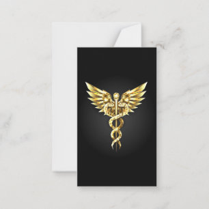 Tarjeta Pequeña Símbolo poligonal de oro Caduceus