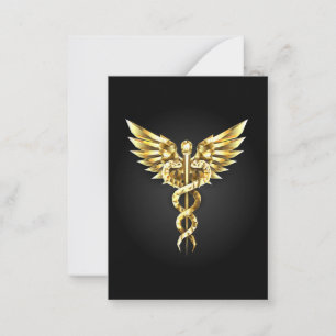 Tarjeta Pequeña Símbolo poligonal de oro Caduceus