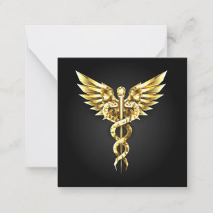 Tarjeta Pequeña Símbolo poligonal dorado Caduceo