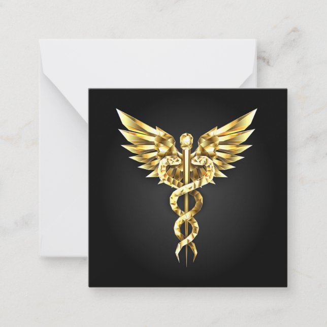 Tarjeta Pequeña Símbolo poligonal dorado Caduceo (Anverso)