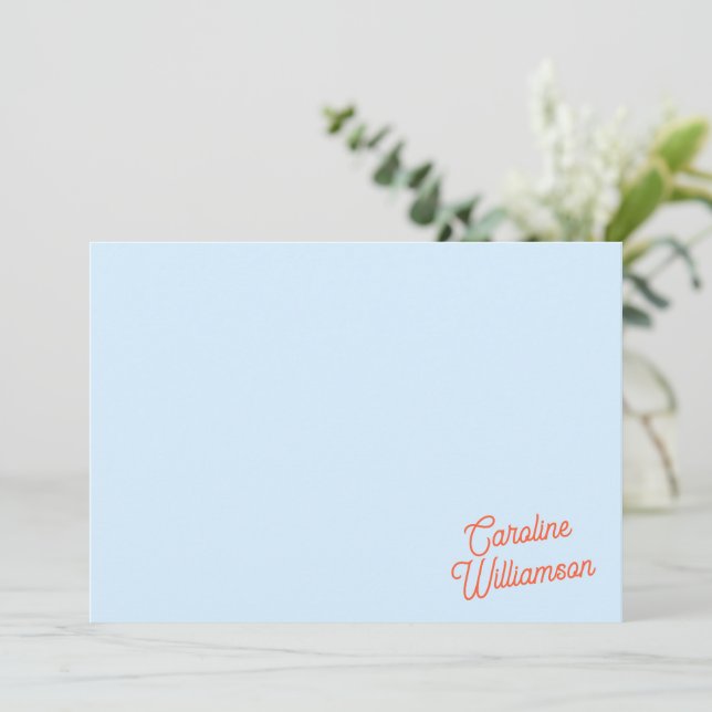 Tarjeta Pequeña Simple Blue Orange Script Personalized Stationery (Anverso de pie)