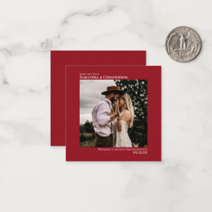 Tarjeta Pequeña Simple Boda Roja Guardar la foto de fecha Mini