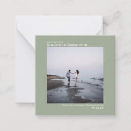 Tarjeta Pequeña Simple boda verde sabia Salven la foto pequeña