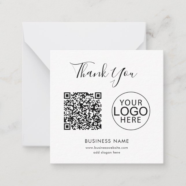 Tarjeta Pequeña Simple Business Logo and QR Code Custom Thank You (Anverso)