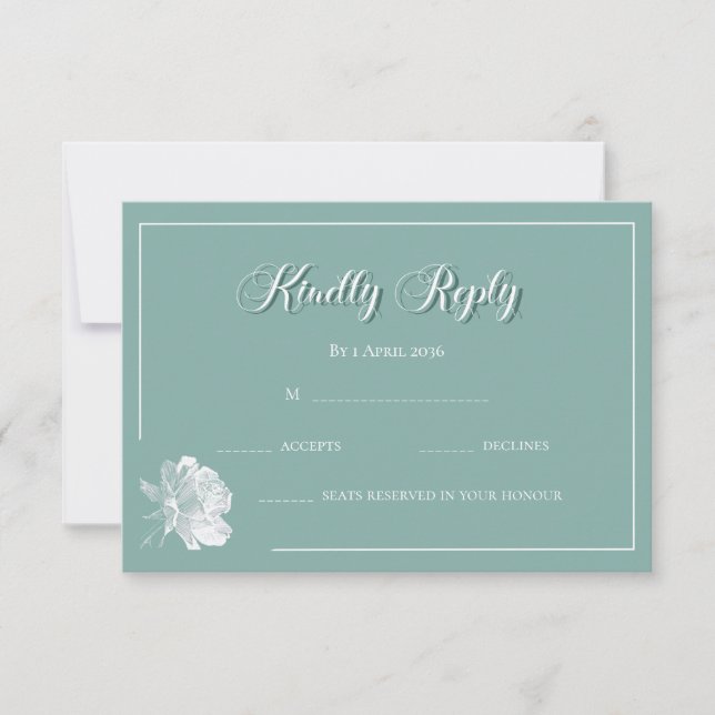 Tarjeta Pequeña Simple Calligraphy Sage Green Floral Wedding RSVP (Anverso)
