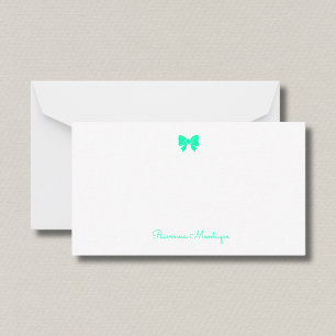 Tarjeta Pequeña Simple Chic Bow de Color Verde Espuma de Mar con N
