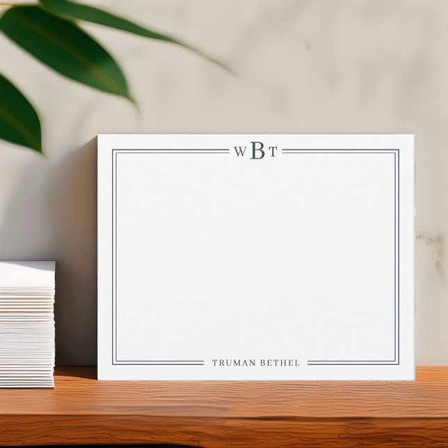 Tarjeta Pequeña Simple Classic Navy Blue 3-Initial Monogram & Name (Subido por el creador)