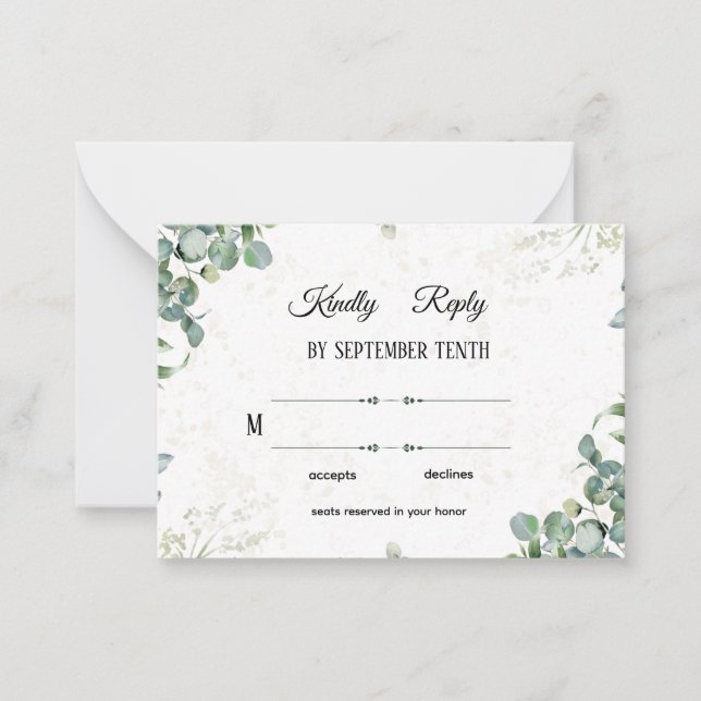 Tarjeta Pequeña Simple Elegant Eucalyptus Greenery Wedding RSVP Ca (Anverso)