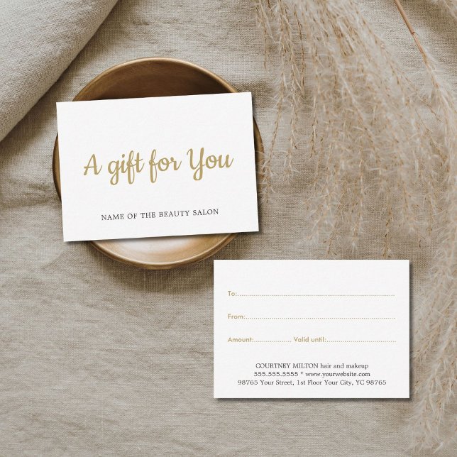 Tarjeta Pequeña Simple Elegant White Faux Gold Beauty Gift card (Subido por el creador)