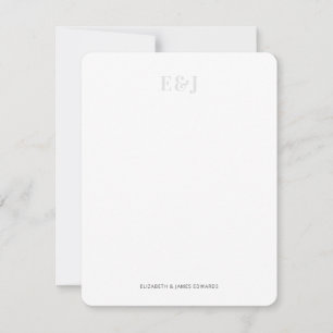 Tarjeta Pequeña Simple Elegante Monograma Vertical de Pareja Gris