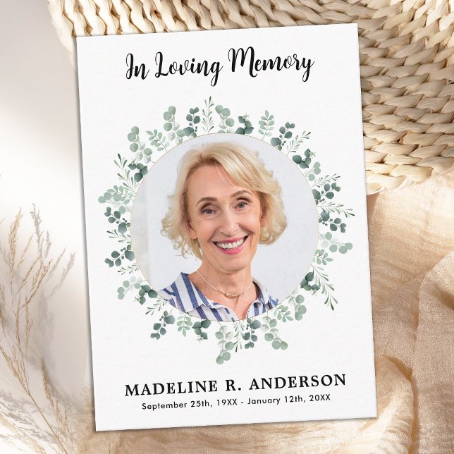 Tarjeta Pequeña Simple Eucalyptus Memorial Photo Funeral Gracias (Subido por el creador)