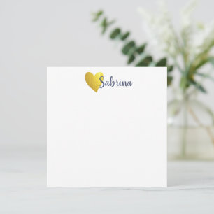 Tarjeta Pequeña Simple Faux Gold Heart con el nombre de guión