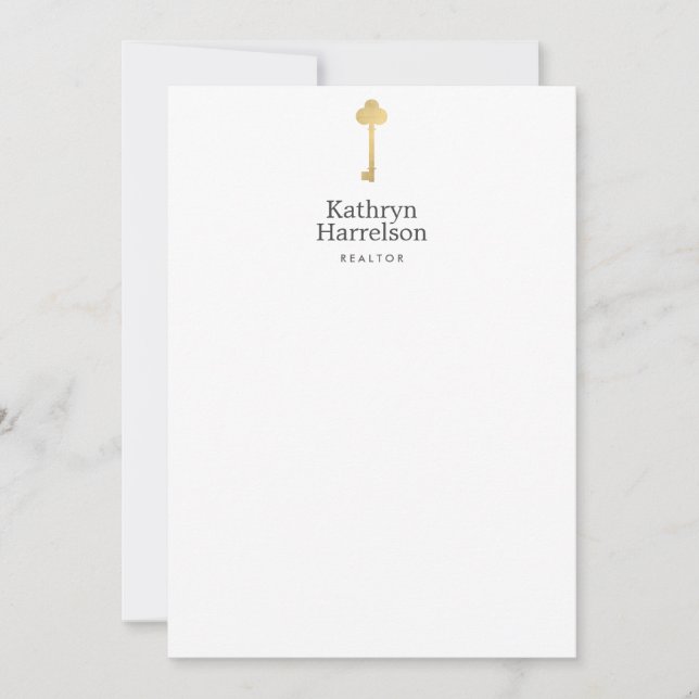 Tarjeta Pequeña Simple Faux Gold Key Realtor Logo Flat Notecard (Anverso)