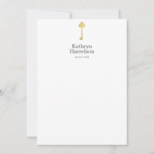 Tarjeta Pequeña Simple Faux Gold Key Realtor Logo Flat Notecard