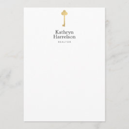 Tarjeta Pequeña Simple Faux Gold Key Realtor Logo Flat Notecard